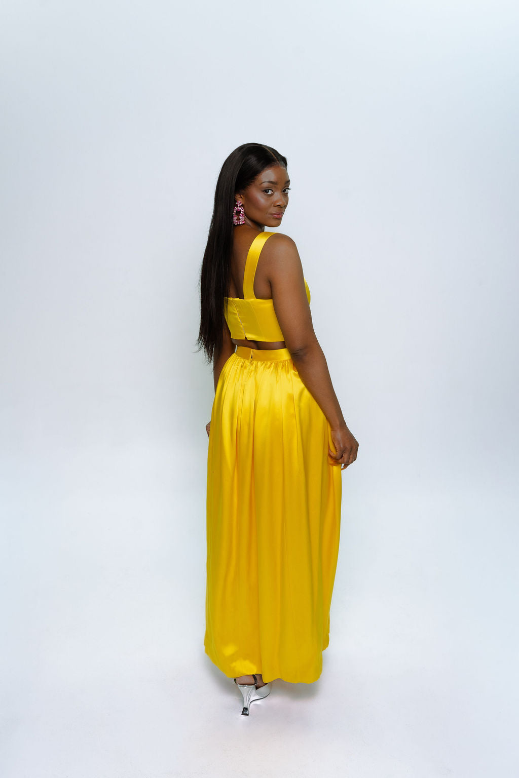 Yellow Satin High Waisted Maxi Skirt
