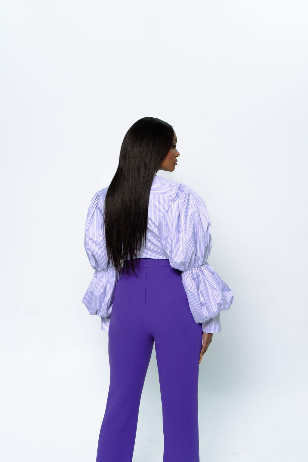 2025 Purple Striped Balloon Sleeve Top