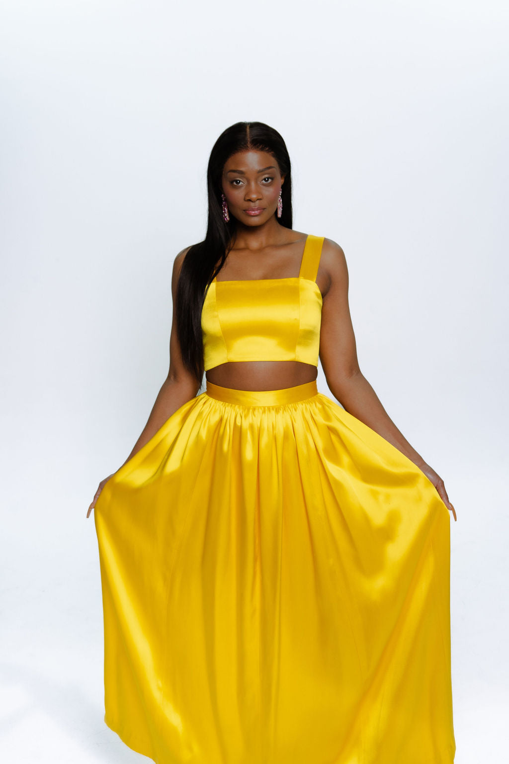 Yellow Satin Crop Top