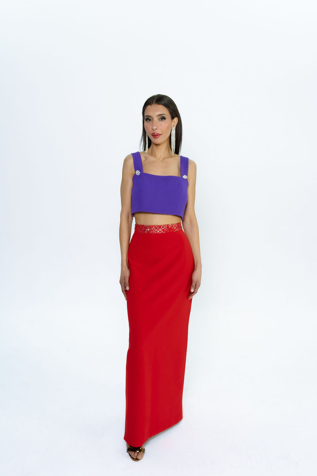 2025 Red High Waisted Beaded Skirt