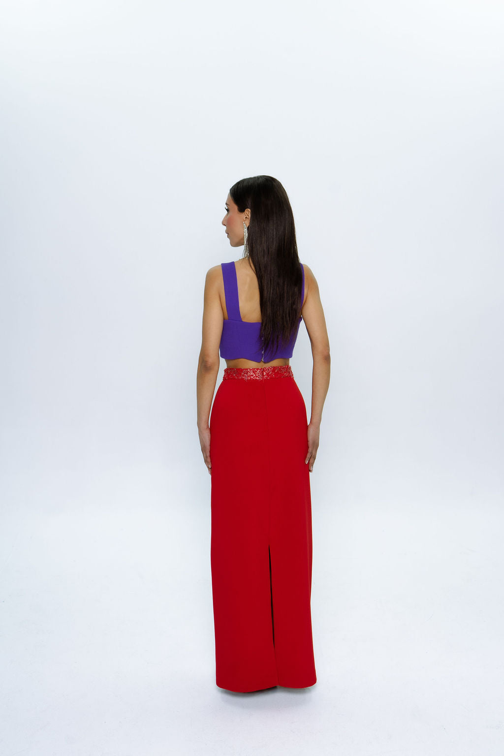 2025 Red High Waisted Beaded Skirt